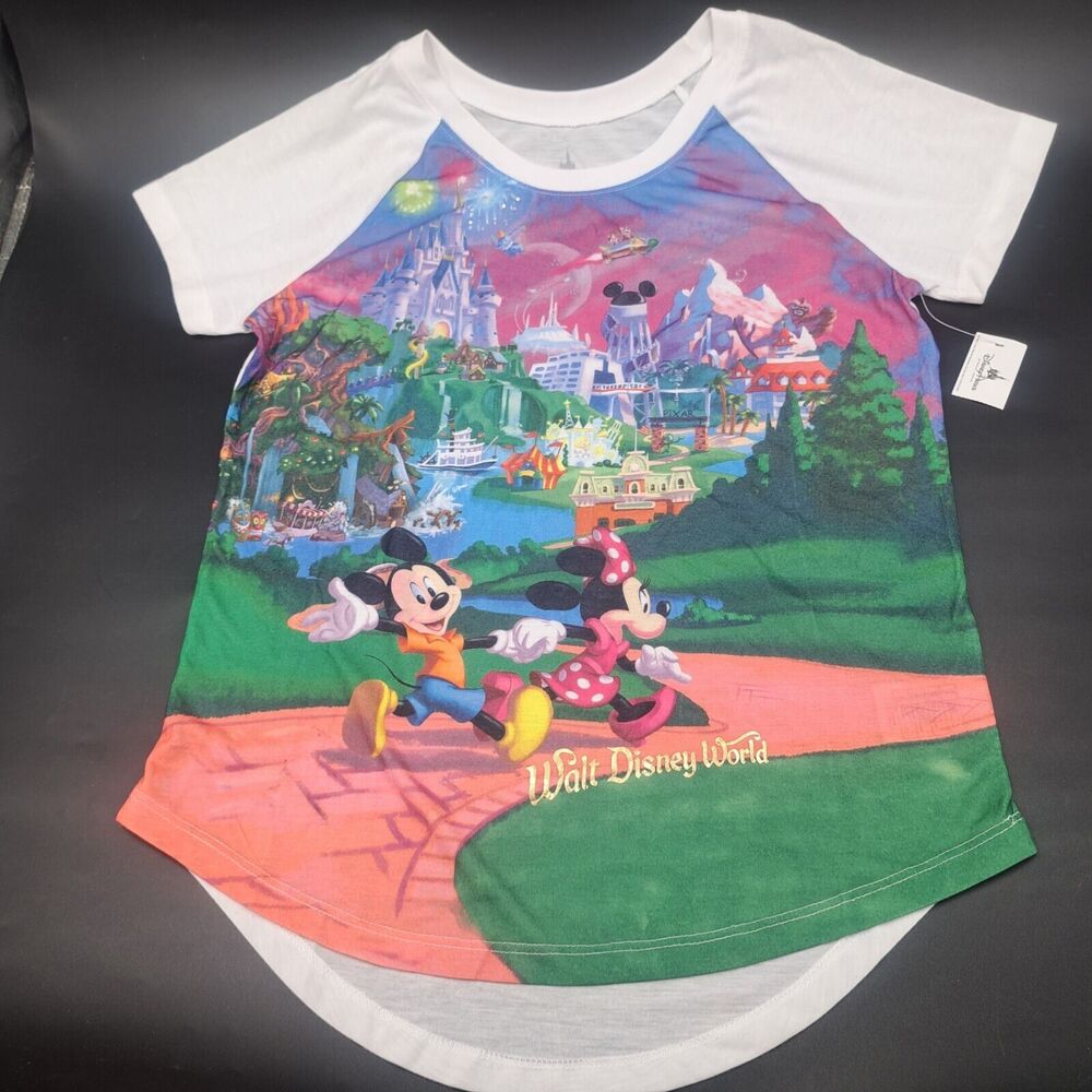 NEW Disney Parks Fitted Tshirt Women Small Disney World Mickey & Minnie Graphic